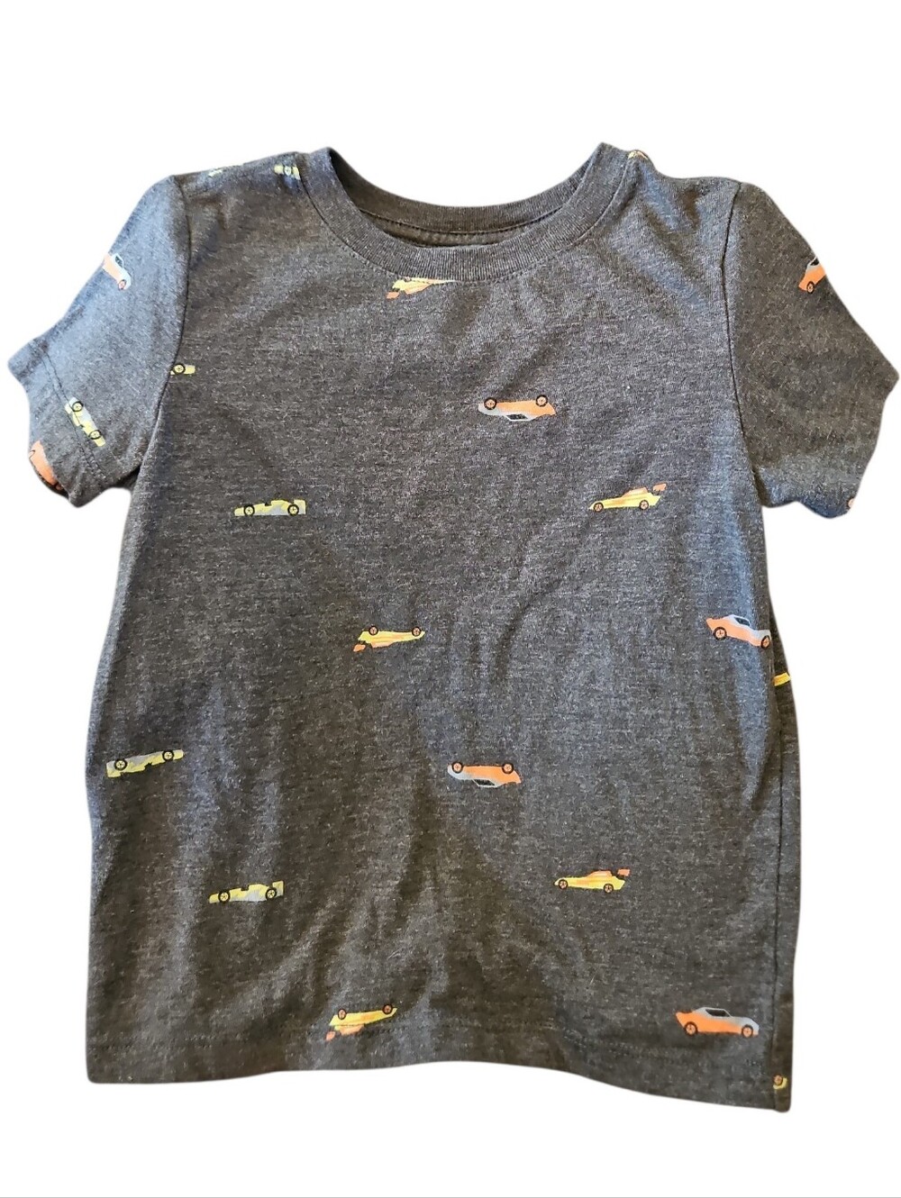Grey Kids' T-Shirt with Orange & Yellow Car Print Size 3t